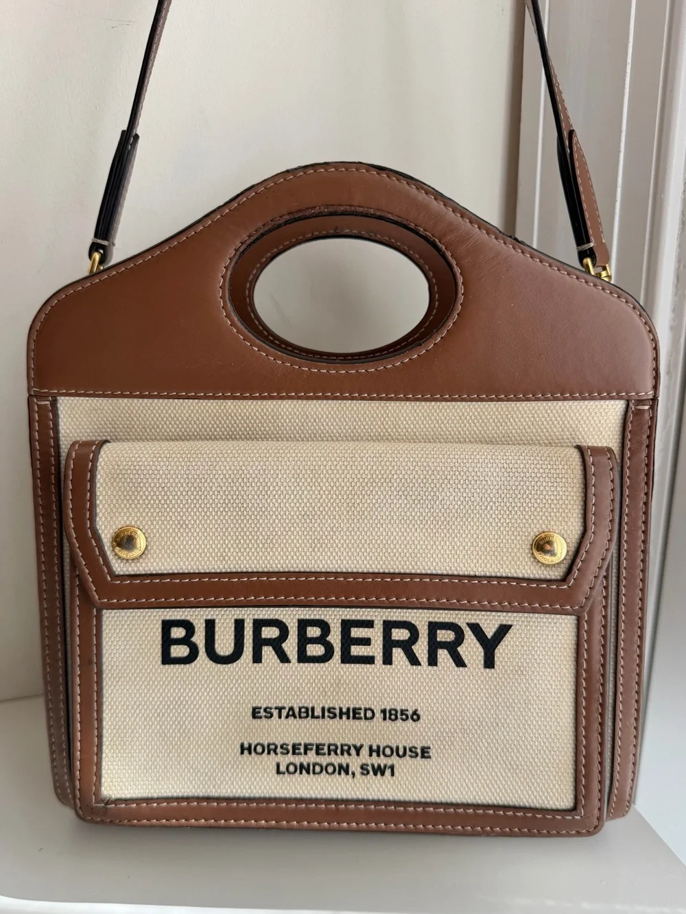 Authentic Burberry Mini Pocket Beige Malt Brown Crossbody Bag